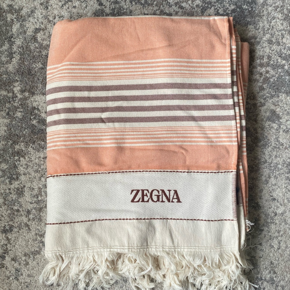 ZEGNA Orange & White Striped Beach Towel - Picture 1 of 6